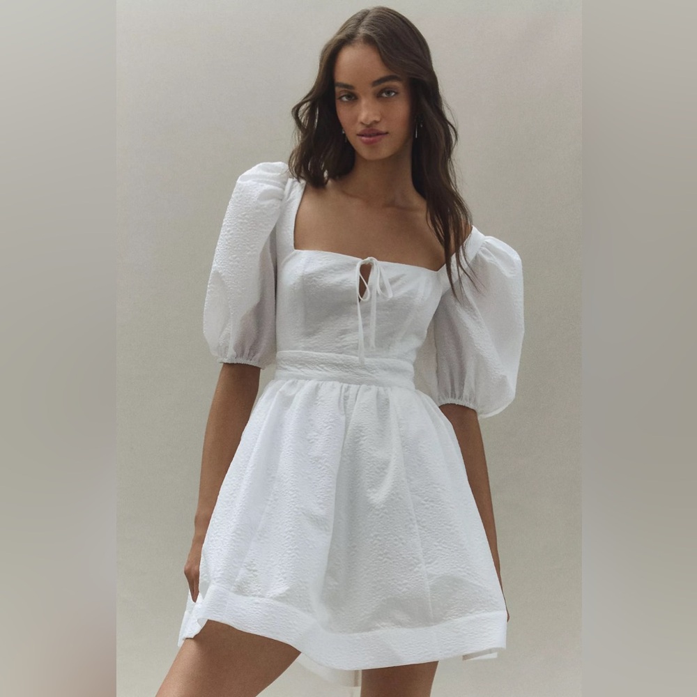 BHLDN Chloe Puff-Sleeve Square-Neck Jacquard Mini Dress - Picture 3 of 15
